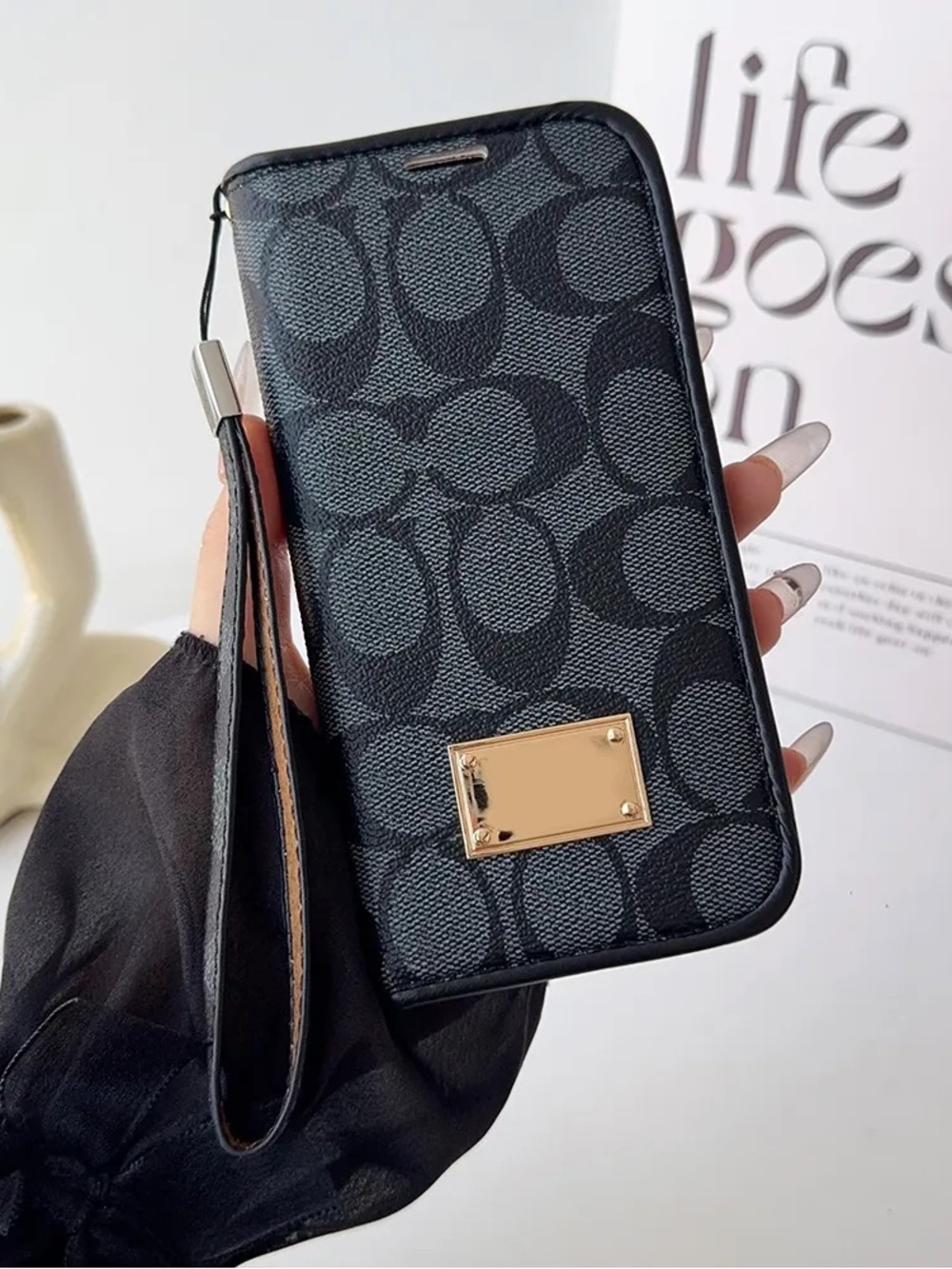 Black Signature Wristlet Phone Wallet